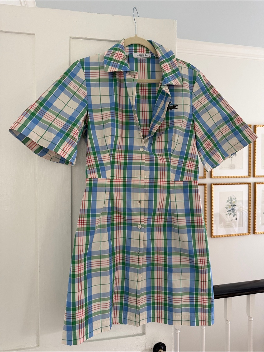 Lacoste Blue and Green Plaid Short Sleeve Mini Dress 40